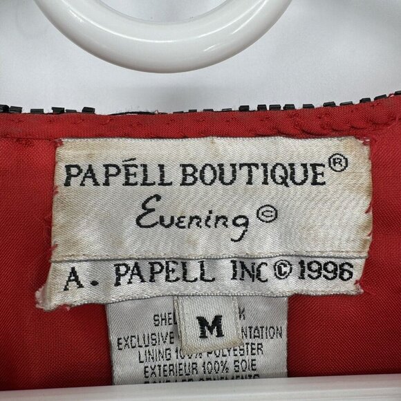 Vintage Red Silk Jacket Black Gold Beaded Papell Boutique Evening Women’s Medium - Picture 5 of 8